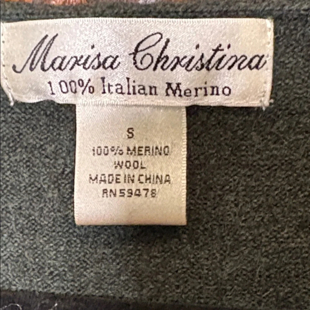 Marisa Christina Deep Green V-Neck 100% Italian Merino wool Sweater sz Small